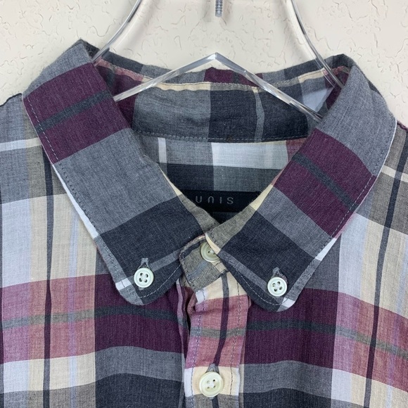 UNIS Lightweight Plaid Button Down Shirt - Picture 4 of 7